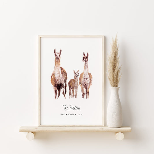 Llama Family Personalized Print - Art Prints - Moon Rock Prints