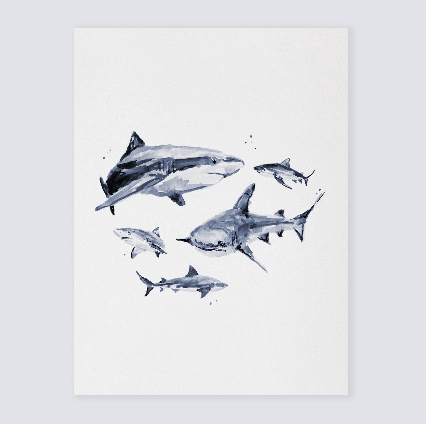 Shark Family Watercolor Print Nautical Nursery Art