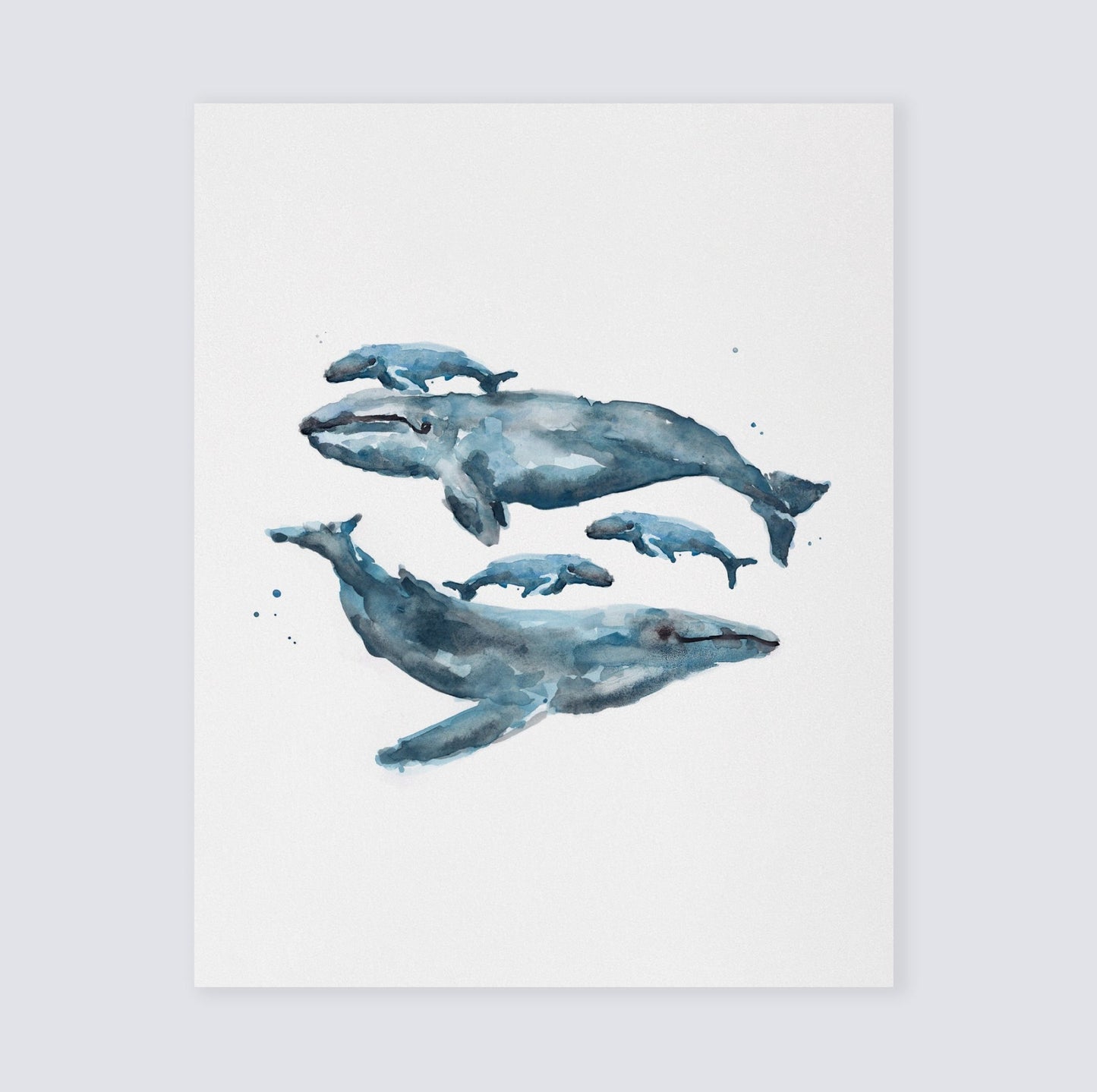 Whale Family Watercolor Print - Ocean Nursery Art Prints - Moon Rock Prints