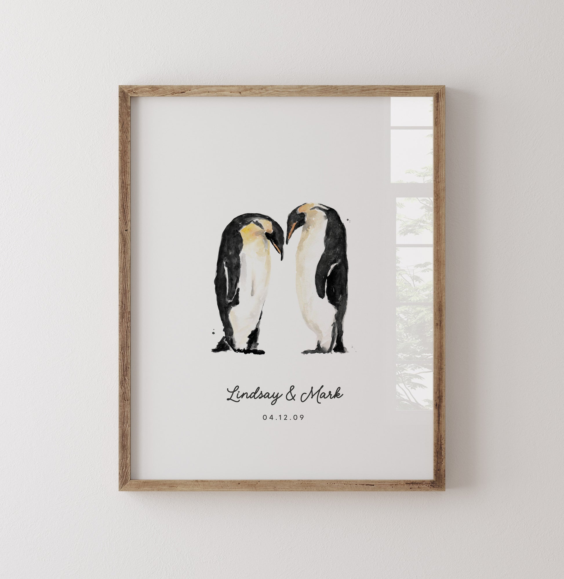 A personalized penguin couple watercolor art print—perfect for Valentine’s Day, anniversaries, weddings, or a sweet romantic gift for couples.