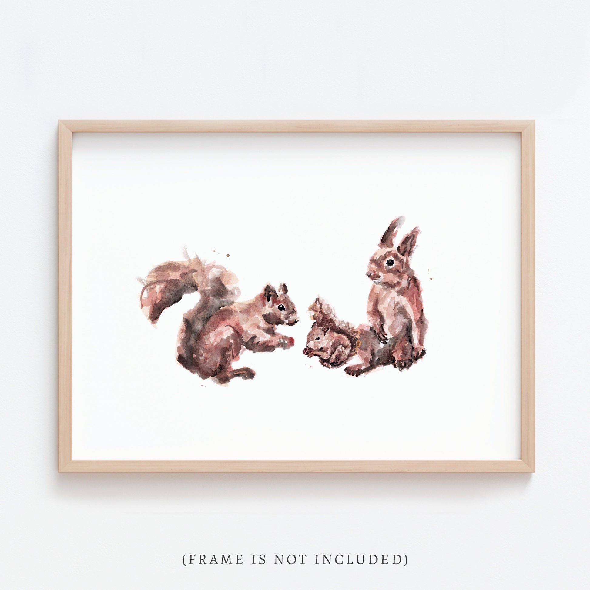 Quirky Squirrel Family of 3 Woodland Animal Watercolor Art Print for Woodland Nursery by Moon Rock Prints