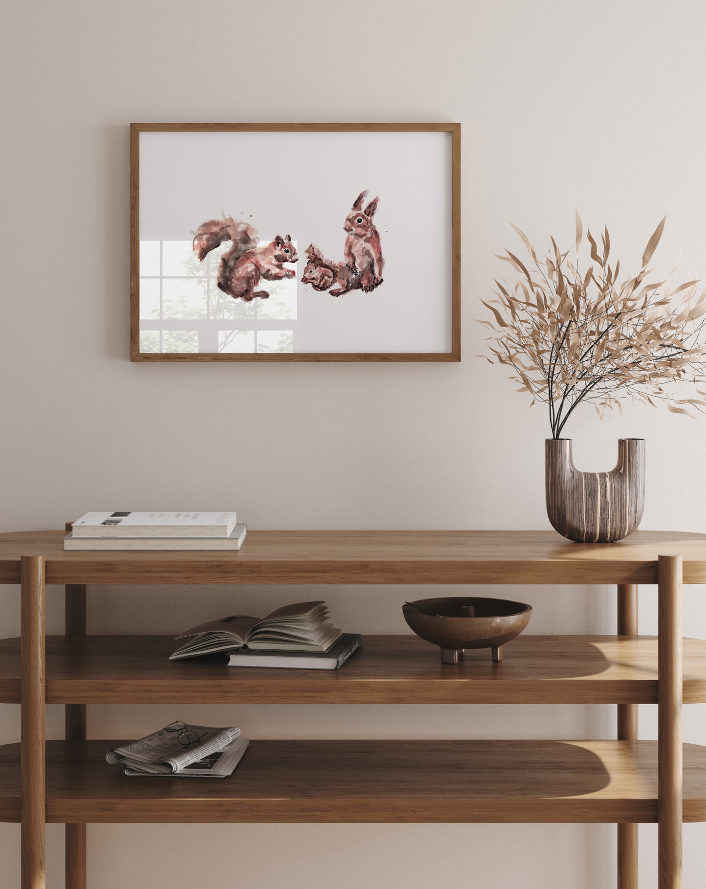 Quirky Squirrel Family of 3 Woodland Animal Watercolor Art Print for Woodland Nursery by Moon Rock Prints