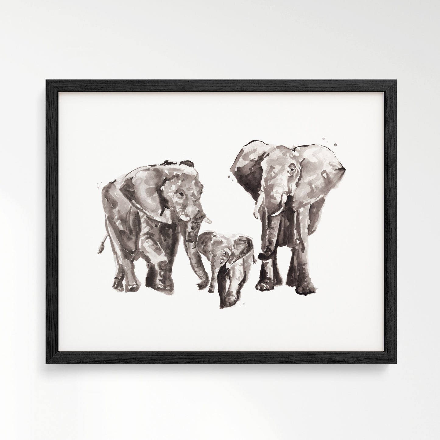 Elephant Family of 4 Safari Animal Watercolor Art Print - Art Prints - Moon Rock Prints