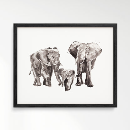 Elephant Family of 4 Safari Animal Watercolor Art Print - Art Prints - Moon Rock Prints