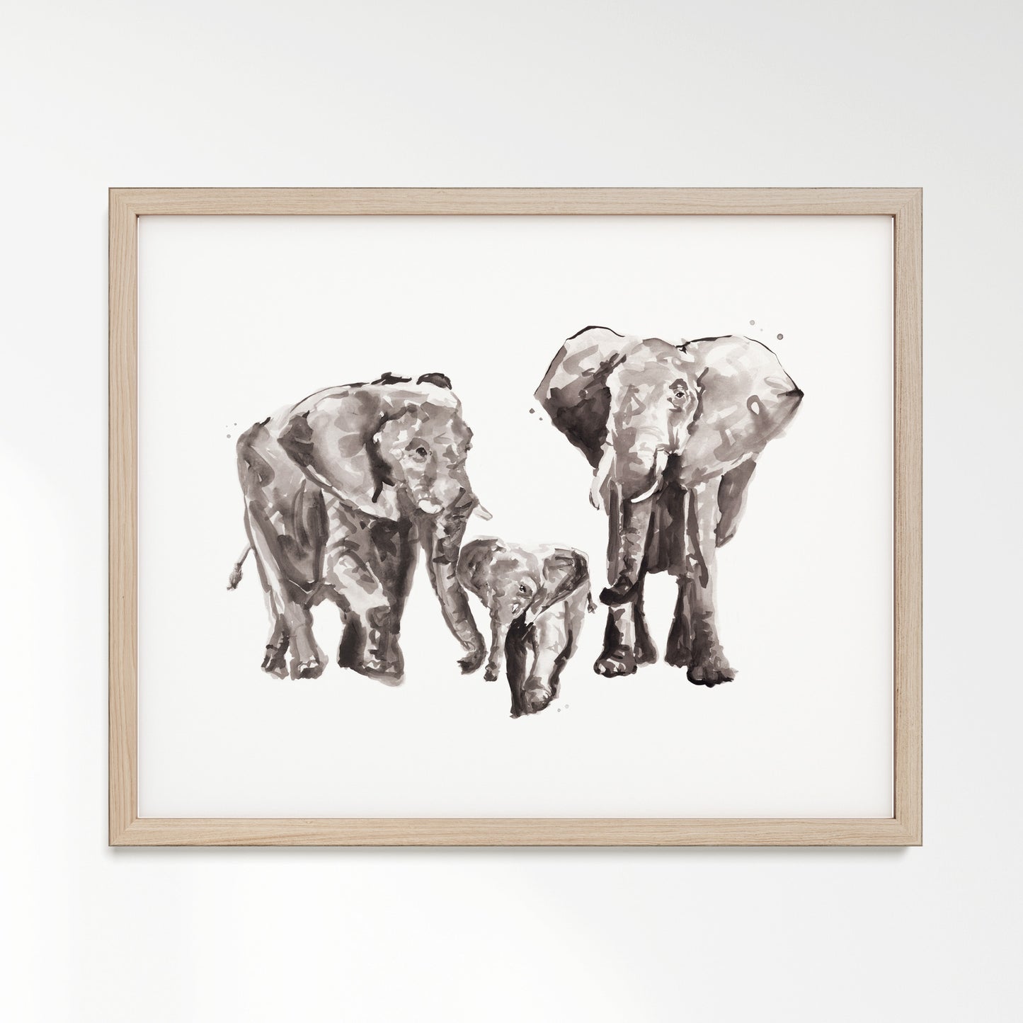 Elephant Family of 4 Safari Animal Watercolor Art Print - Art Prints - Moon Rock Prints