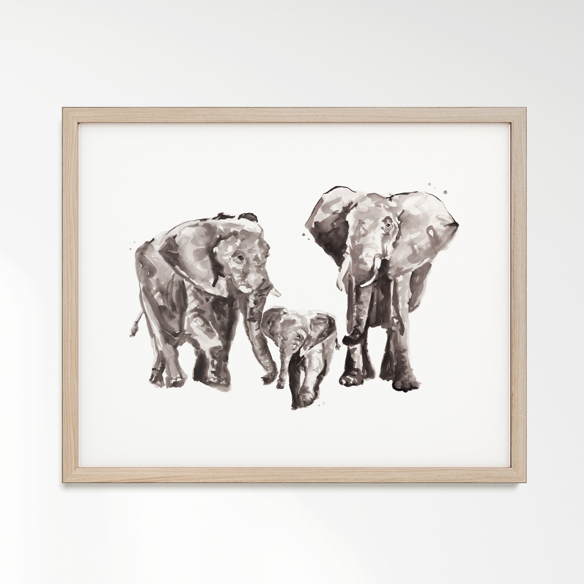 Elephant Family of 4 Safari Animal Watercolor Art Print - Art Prints - Moon Rock Prints