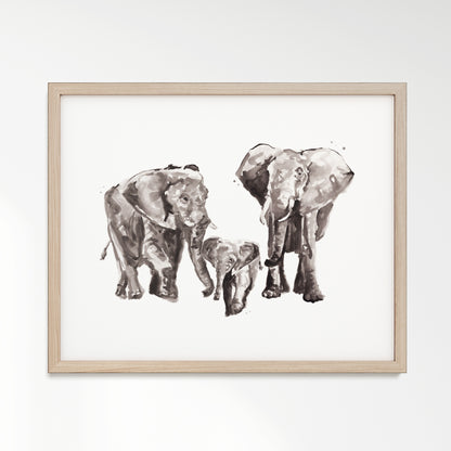 Elephant Family of 4 Safari Animal Watercolor Art Print - Art Prints - Moon Rock Prints