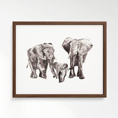 Elephant Family of 4 Safari Animal Watercolor Art Print - Art Prints - Moon Rock Prints