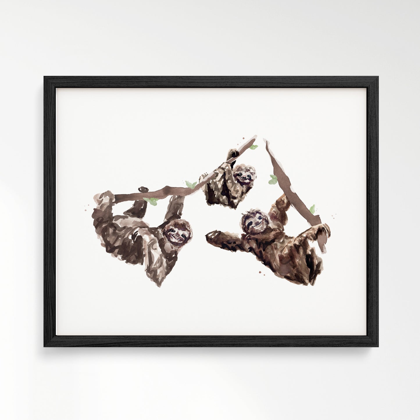 Sloth Family of 3 Jungle Animal Watercolor Art Print