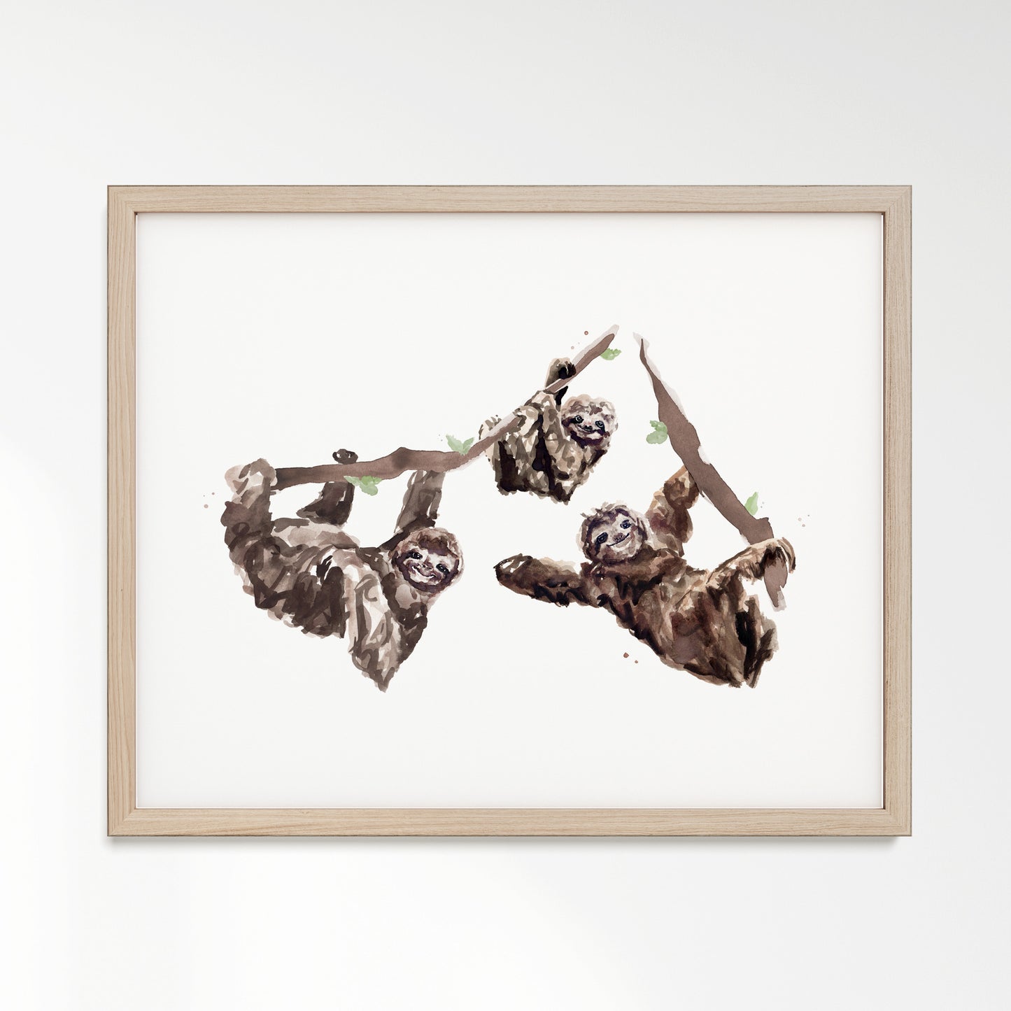 Sloth Family of 3 Jungle Animal Watercolor Art Print