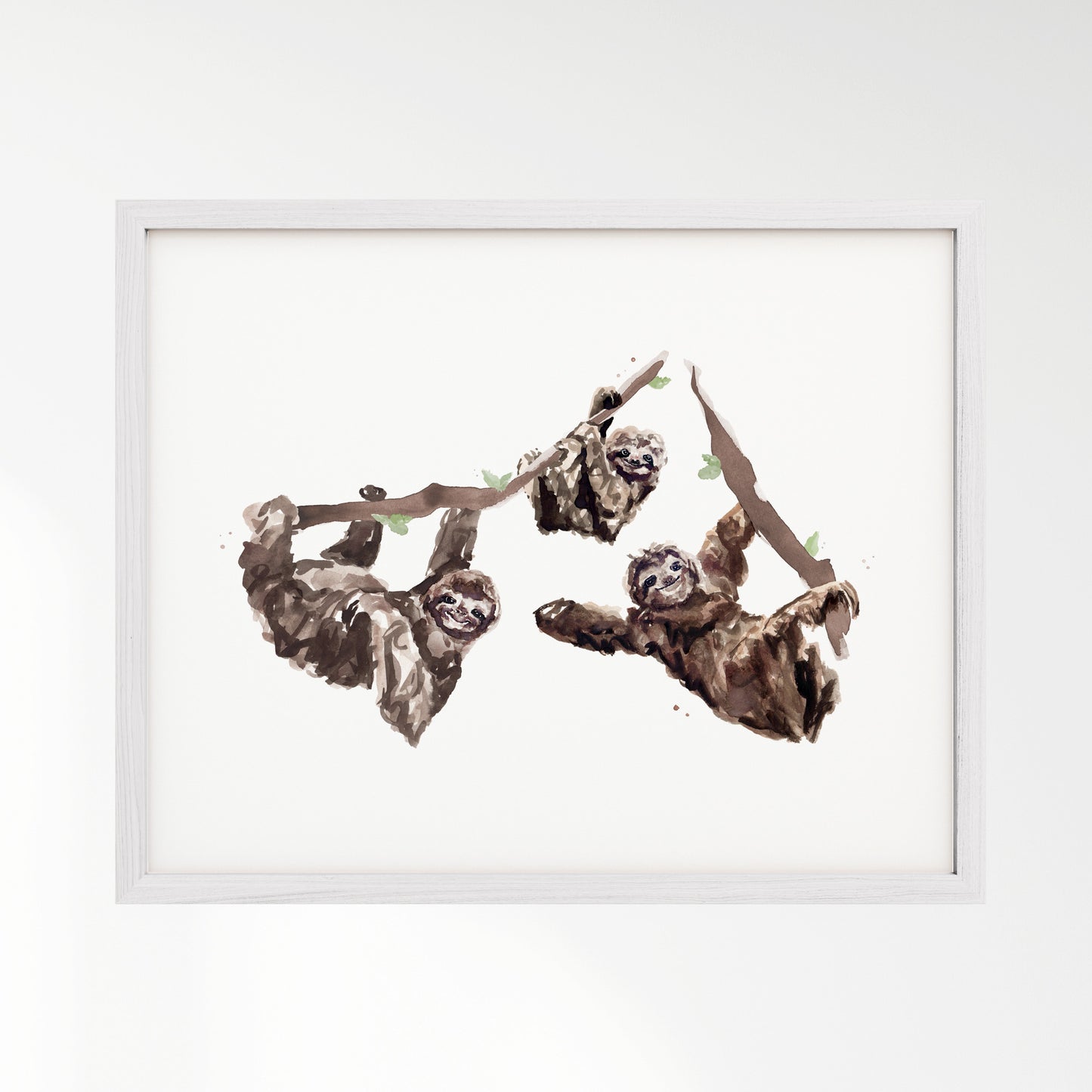 Sloth Family of 3 Jungle Animal Watercolor Art Print