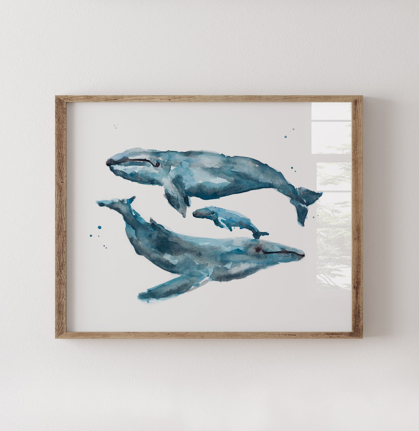 Whale Family of 3 Watercolor Art Print – Ocean Animal Nursery Wall Decor, Nautical Whale Family Art, Under the Sea Kids Room Art