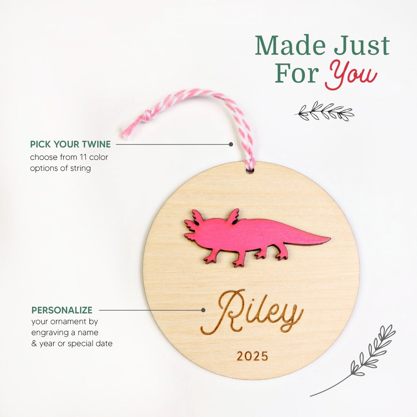 Axolotl Personalized Ornament - Holiday Ornaments - Moon Rock Prints