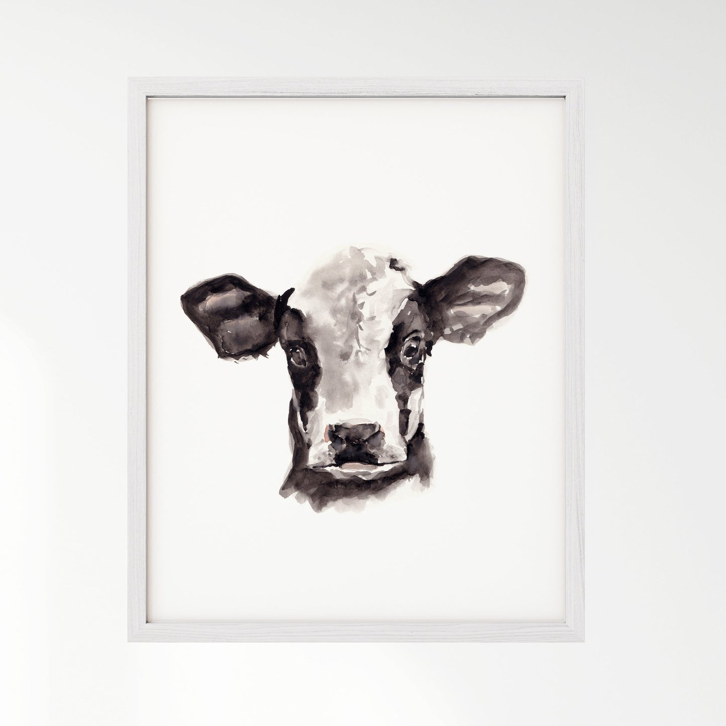 Baby Cow Portrait Farm Animal Watercolor Art Print - Art Prints - Moon Rock Prints