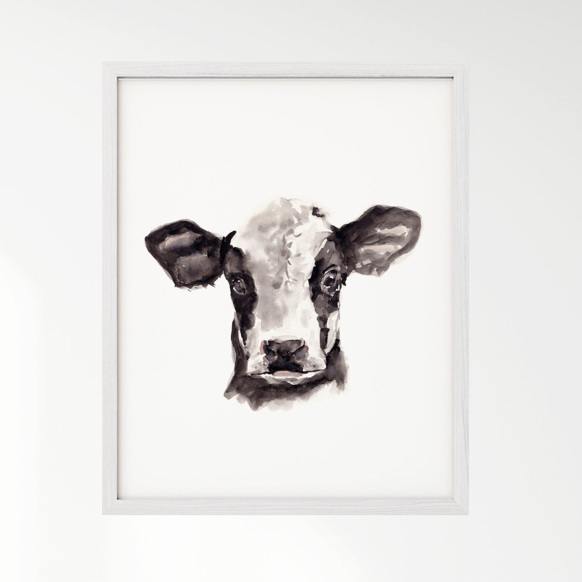 Baby Cow Portrait Farm Animal Watercolor Art Print - Art Prints - Moon Rock Prints