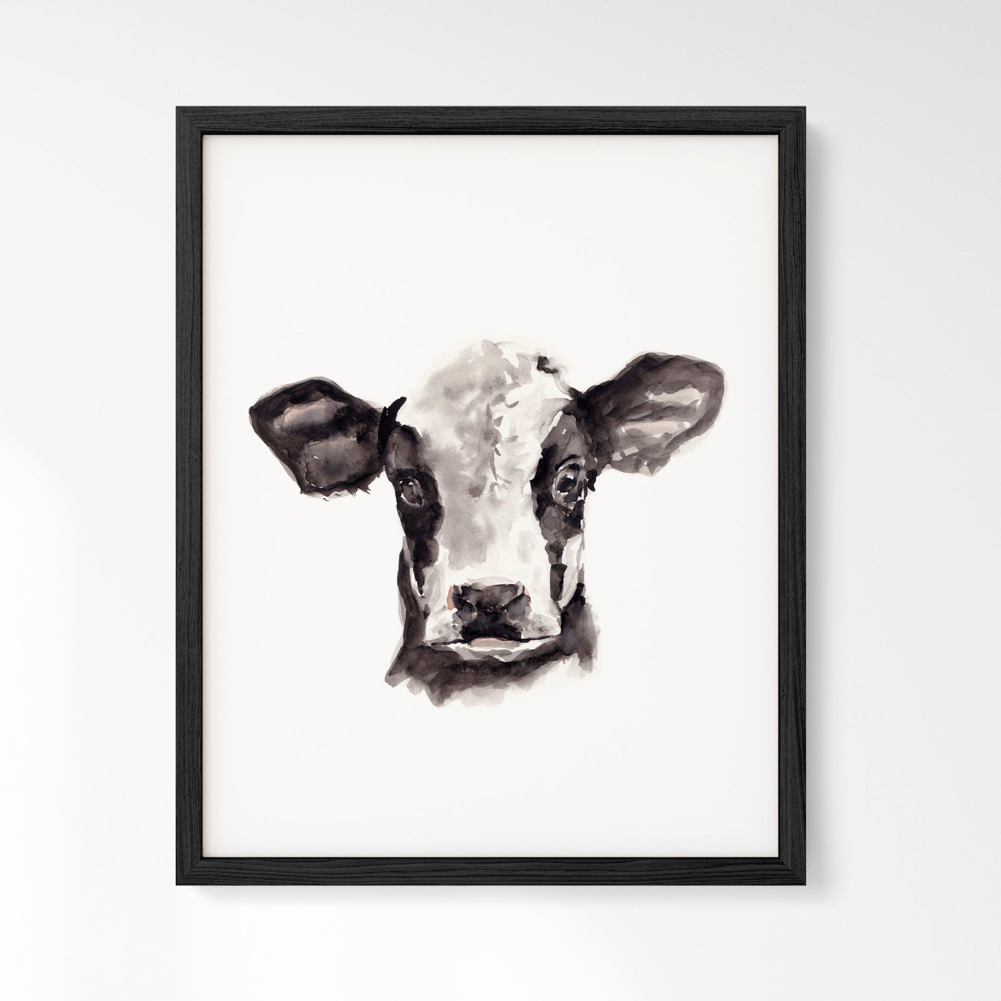Baby Cow Portrait Farm Animal Watercolor Art Print - Art Prints - Moon Rock Prints