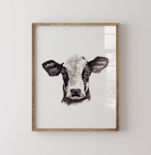 Baby Cow Portrait Farm Animal Watercolor Art Print - Art Prints - Moon Rock Prints