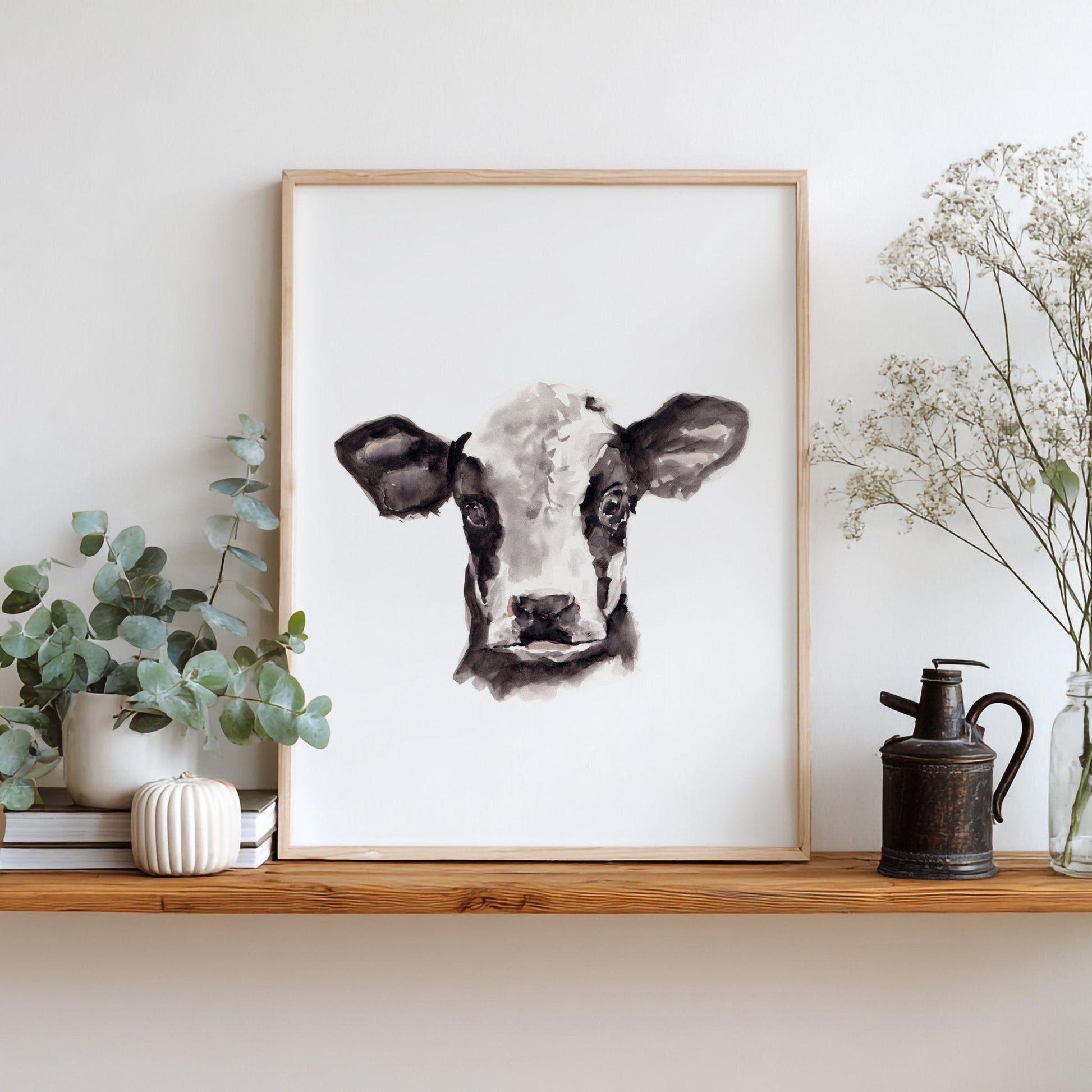 Baby Cow Portrait Farm Animal Watercolor Art Print - Art Prints - Moon Rock Prints