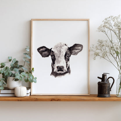 Baby Cow Portrait Farm Animal Watercolor Art Print - Art Prints - Moon Rock Prints