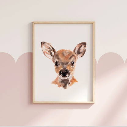 Baby Deer Fawn Portrait Watercolor Art Print - Art Prints - Moon Rock Prints