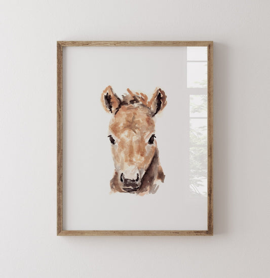 Baby Horse Portrait Farm Animal Watercolor Art Print - Art Prints - Moon Rock Prints