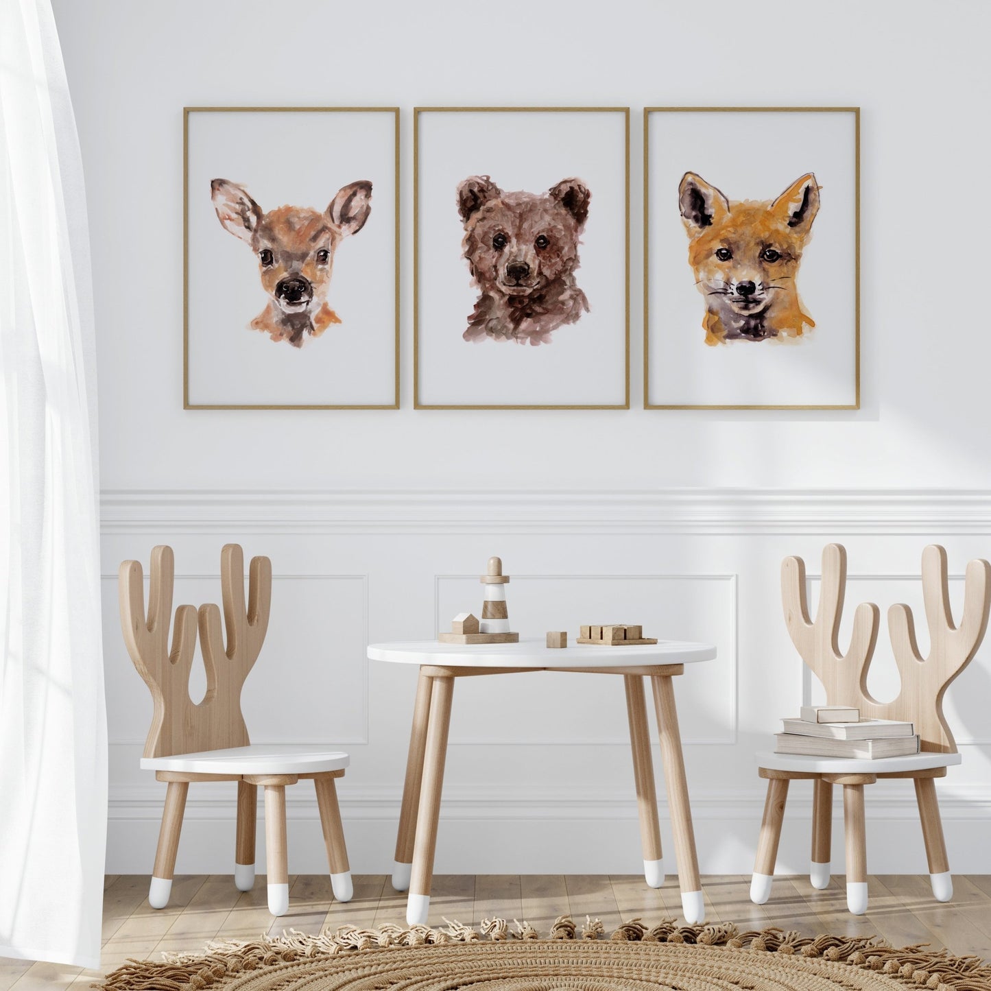 Baby Woodland Animal Portraits Watercolor Art Print Set of 3 - Art Prints - Moon Rock Prints