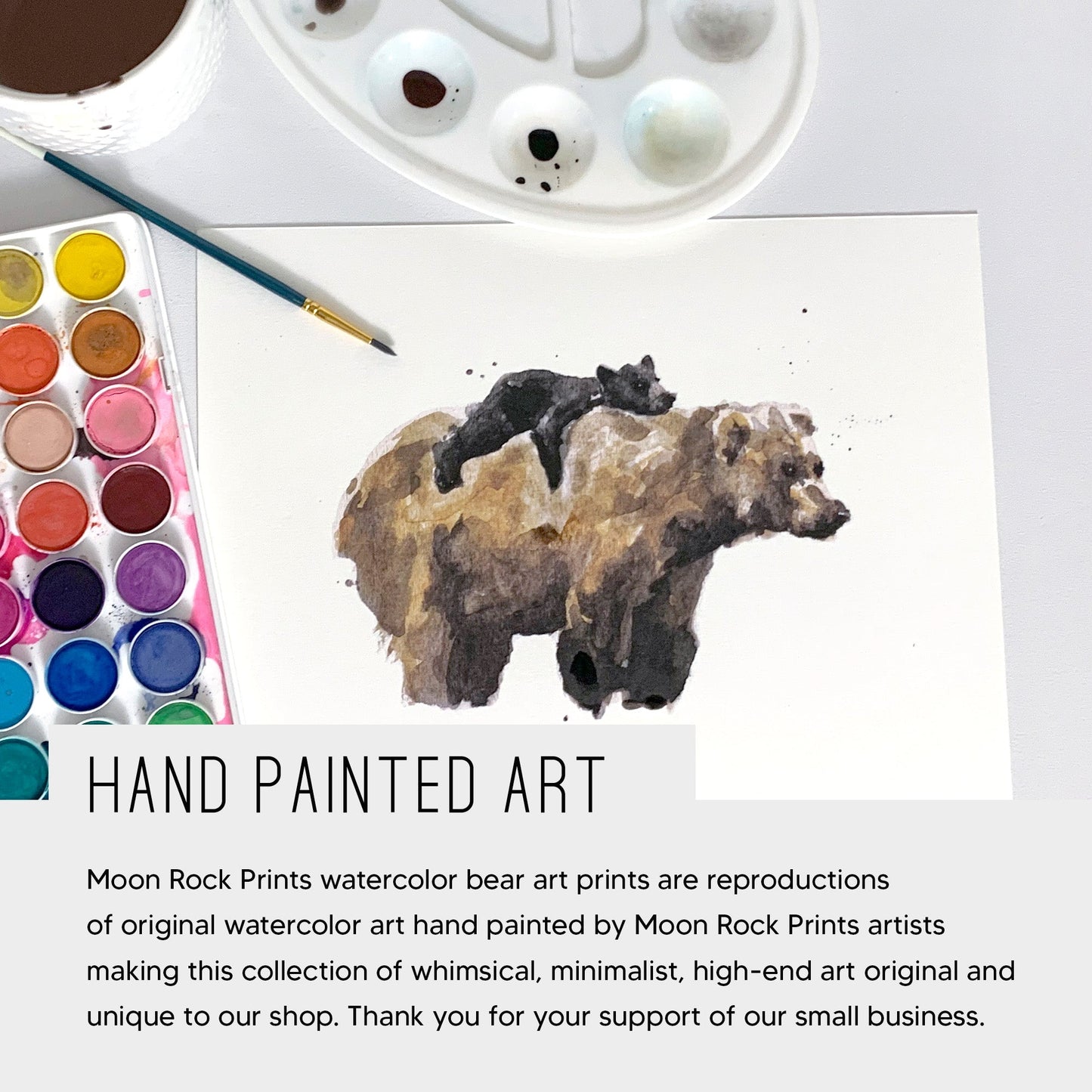 Bear Family of 5 Watercolor Art Print - Art Prints - Moon Rock Prints