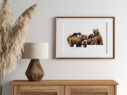 Bear Family of 5 Watercolor Art Print - Art Prints - Moon Rock Prints
