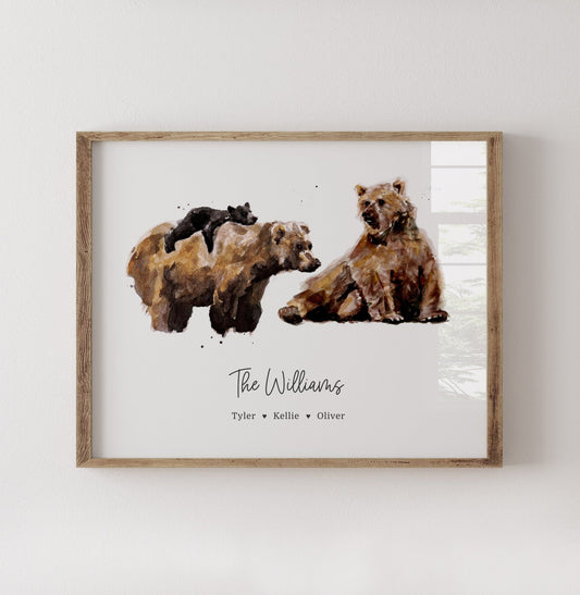 Bear Family Personalized Watercolor Art Print - Art Prints - Moon Rock Prints