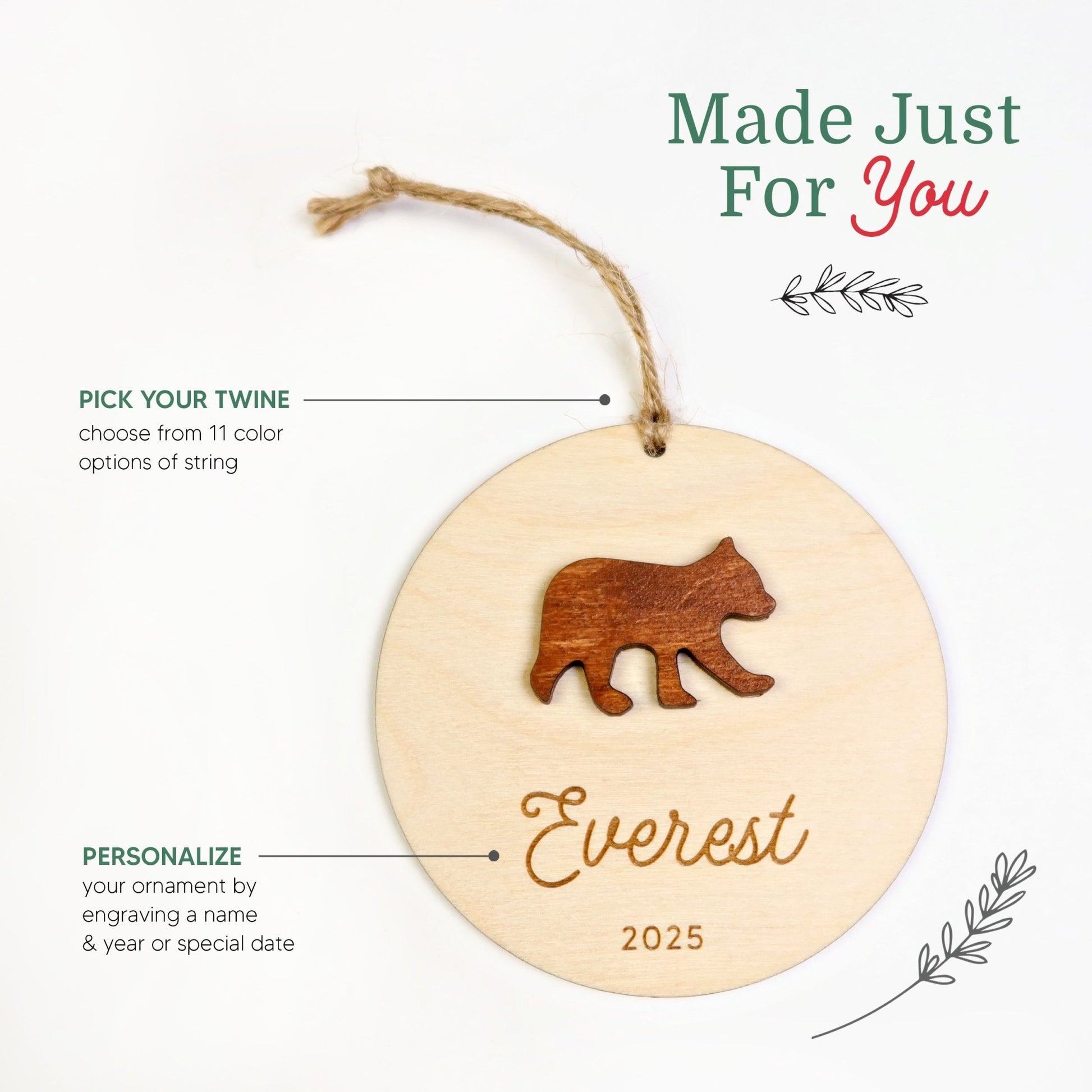 Bear Personalized Ornament - Holiday Ornaments - Moon Rock Prints