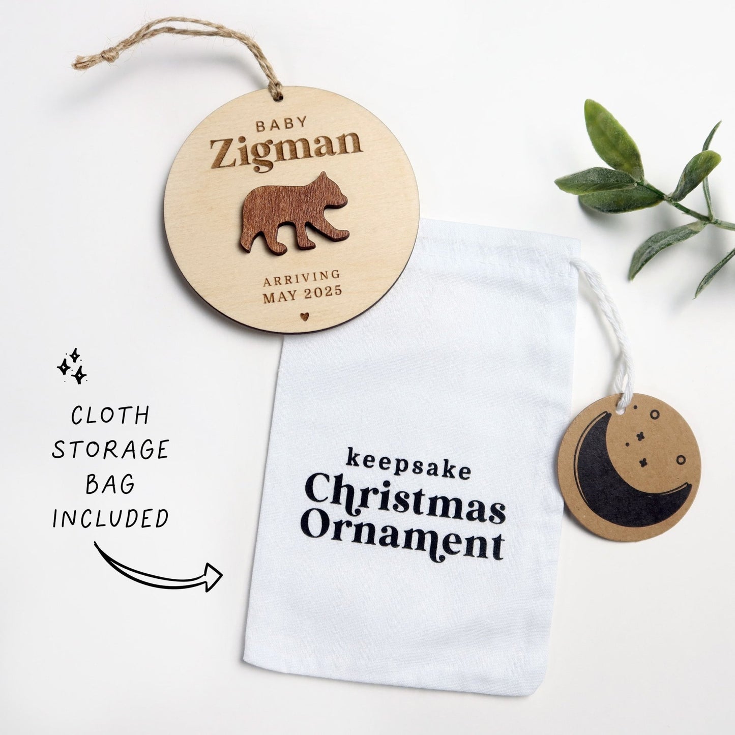 Bear Pregnancy Announcement Ornament - Holiday Ornaments - Moon Rock Prints