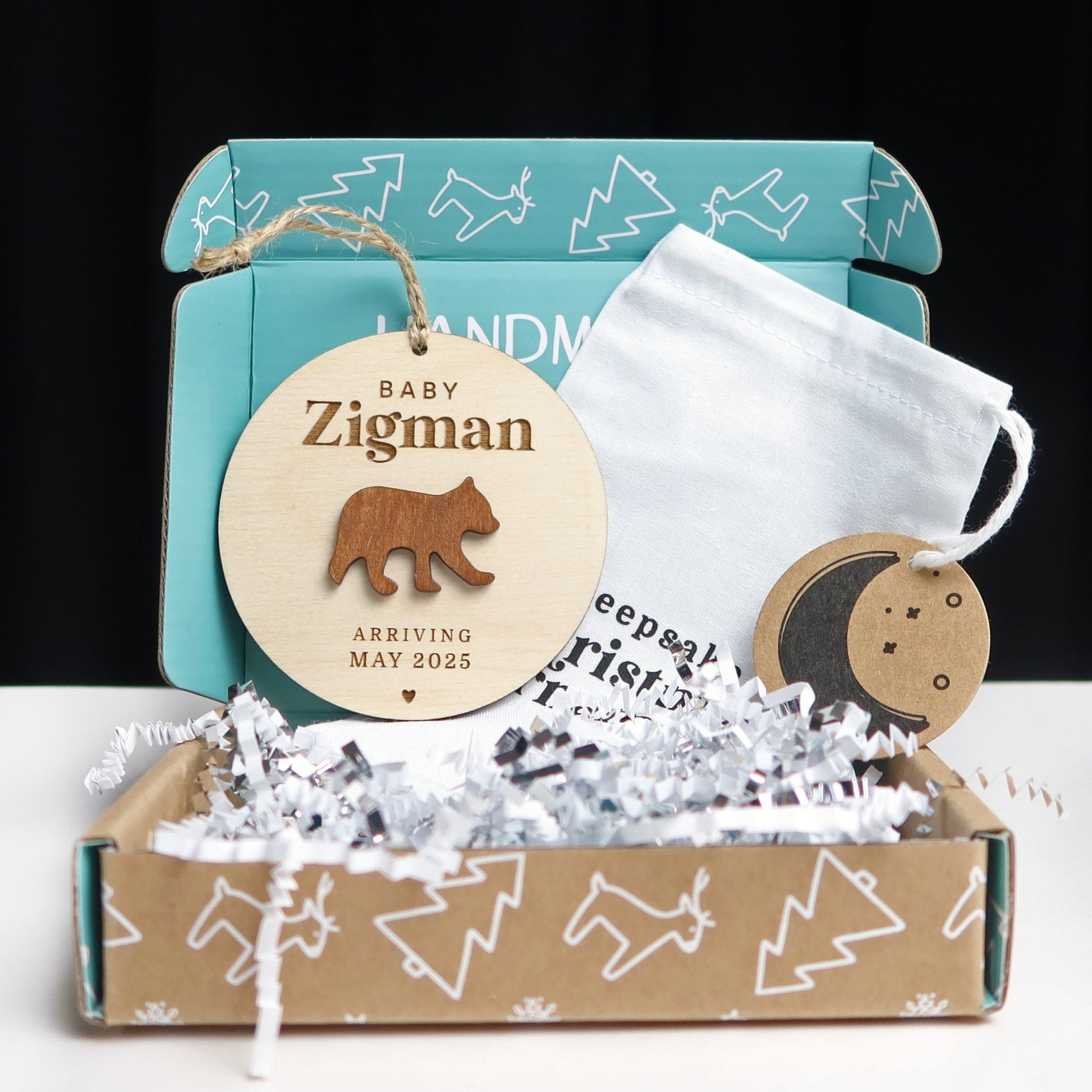 Bear Pregnancy Announcement Ornament - Holiday Ornaments - Moon Rock Prints