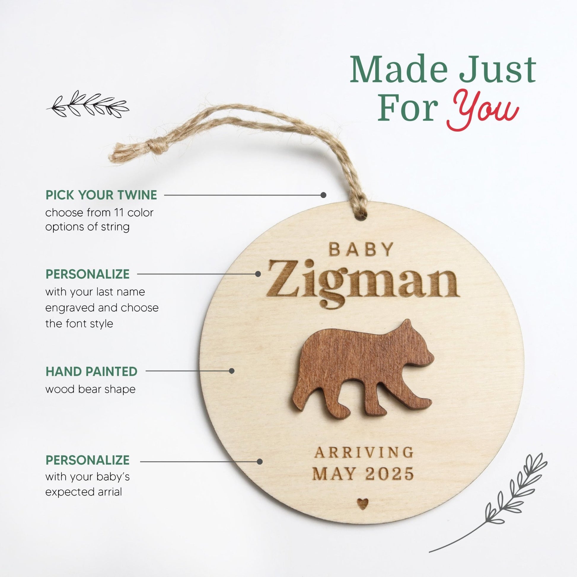 Bear Pregnancy Announcement Ornament - Holiday Ornaments - Moon Rock Prints