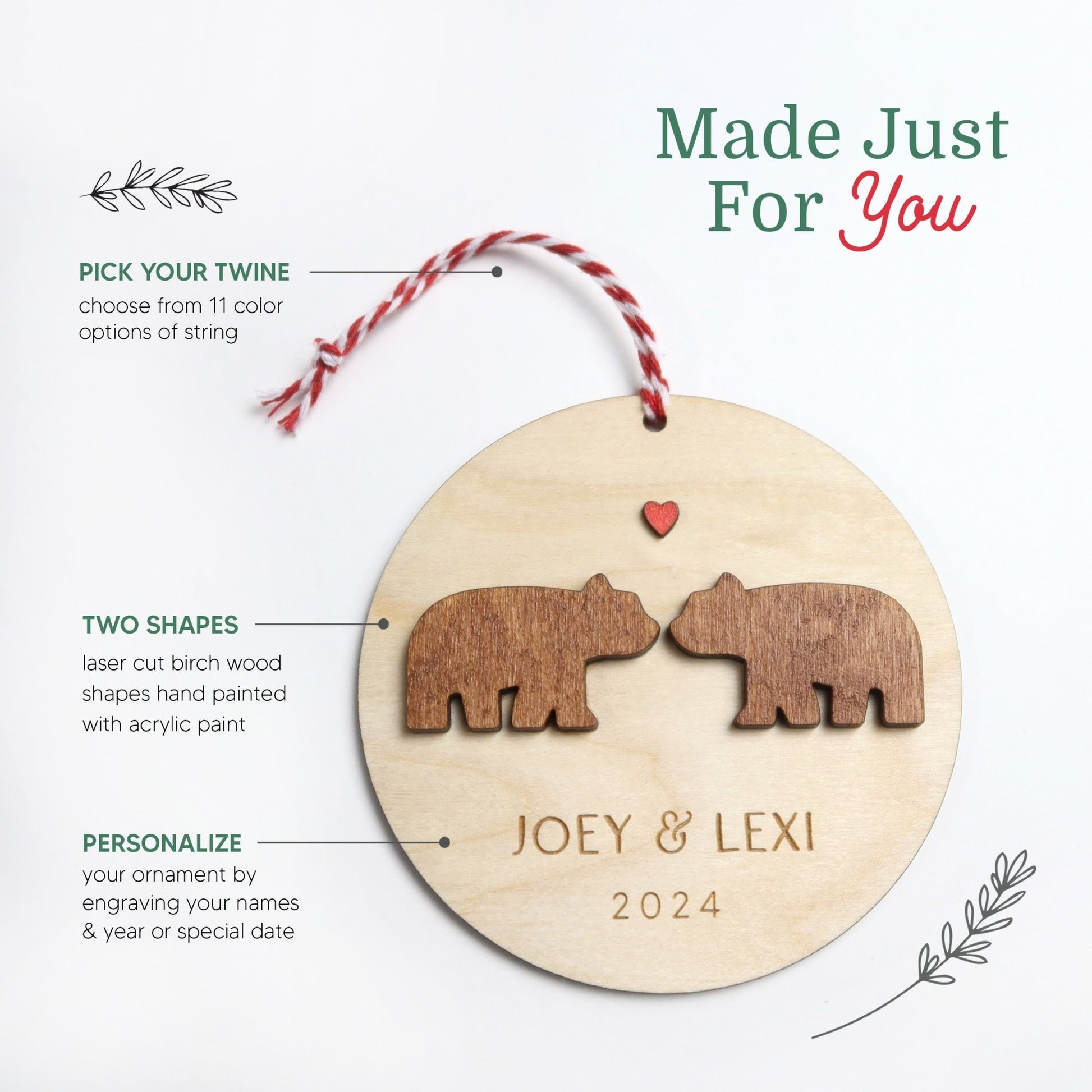 Bears Personalized Couple Christmas Ornament - Holiday Ornaments - Moon Rock Prints