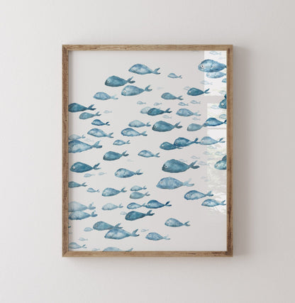 Blue Fish Ocean Animal Watercolor Art Print - Art Prints - Moon Rock Prints