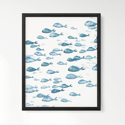Blue Fish Ocean Animal Watercolor Art Print - Art Prints - Moon Rock Prints
