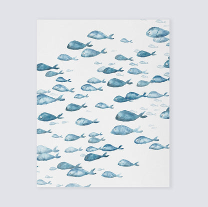 Blue Fish Ocean Animal Watercolor Art Print - Art Prints - Moon Rock Prints