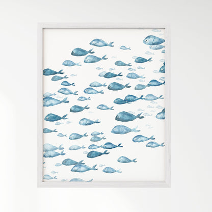 Blue Fish Ocean Animal Watercolor Art Print - Art Prints - Moon Rock Prints
