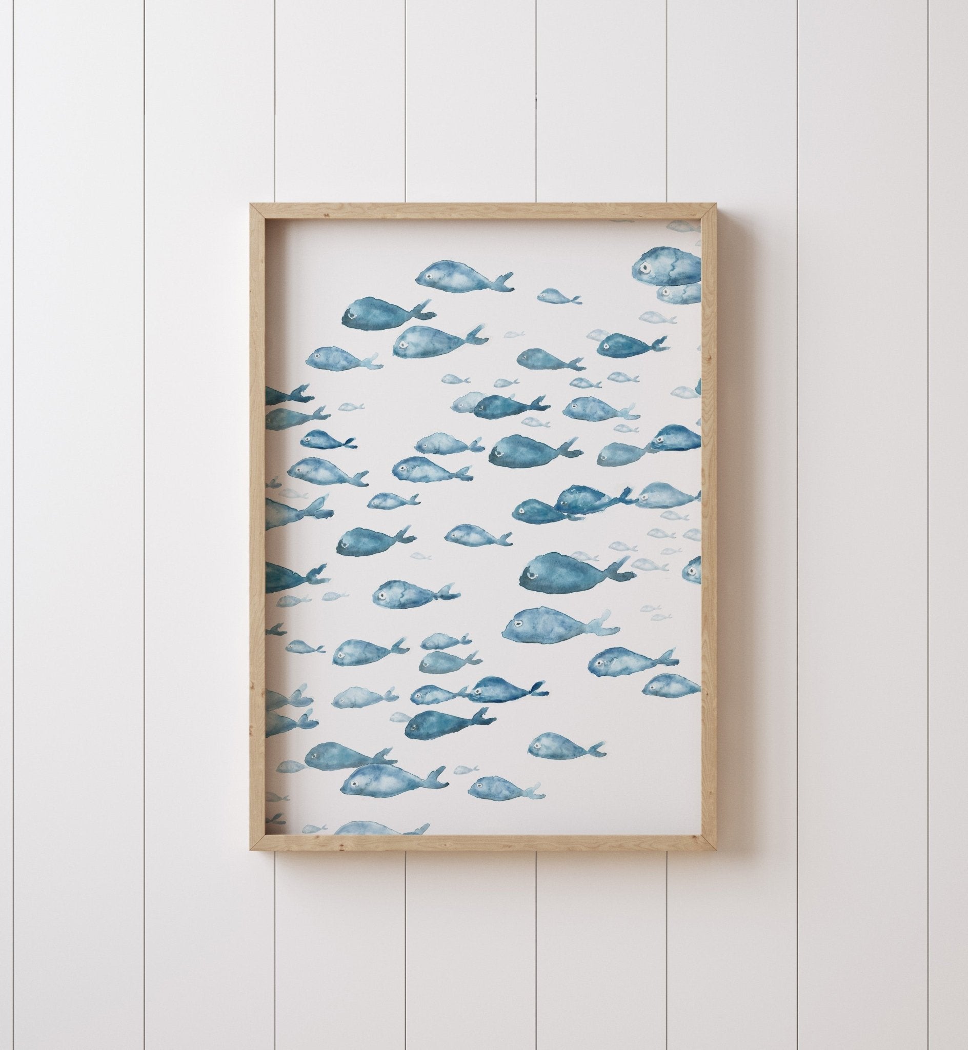 Blue Fish Ocean Animal Watercolor Art Print - Art Prints - Moon Rock Prints