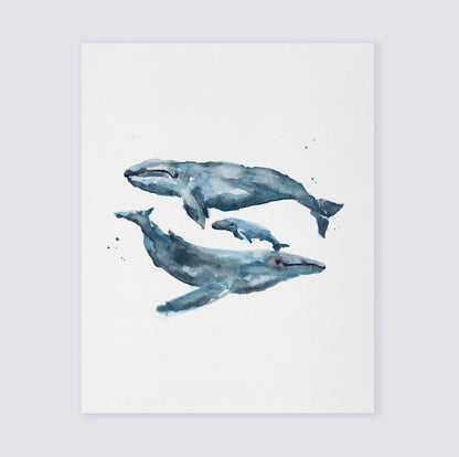 Blue Ocean Animals Watercolor Art Print Set of 3 - Art Prints - Moon Rock Prints