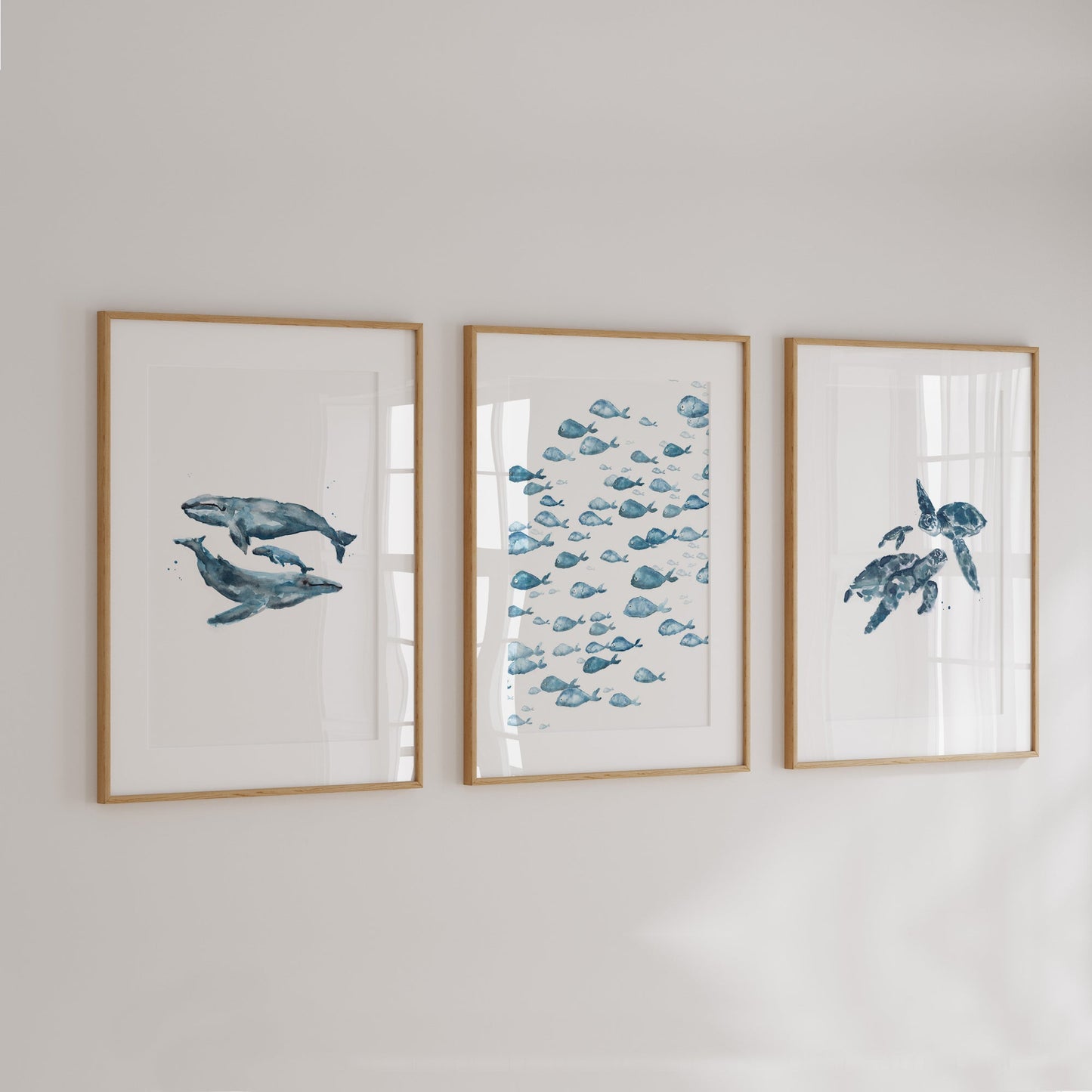 Blue Ocean Animals Watercolor Art Print Set of 3 - Art Prints - Moon Rock Prints