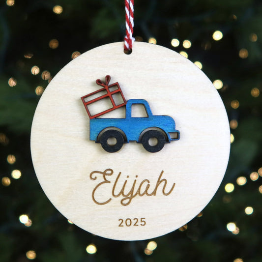 Blue Truck Personalized Ornament - Holiday Ornaments - Moon Rock Prints