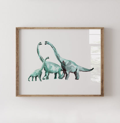 Brachiosaurus Family of 3 Dinosaur Watercolor Art Print - Art Prints - Moon Rock Prints