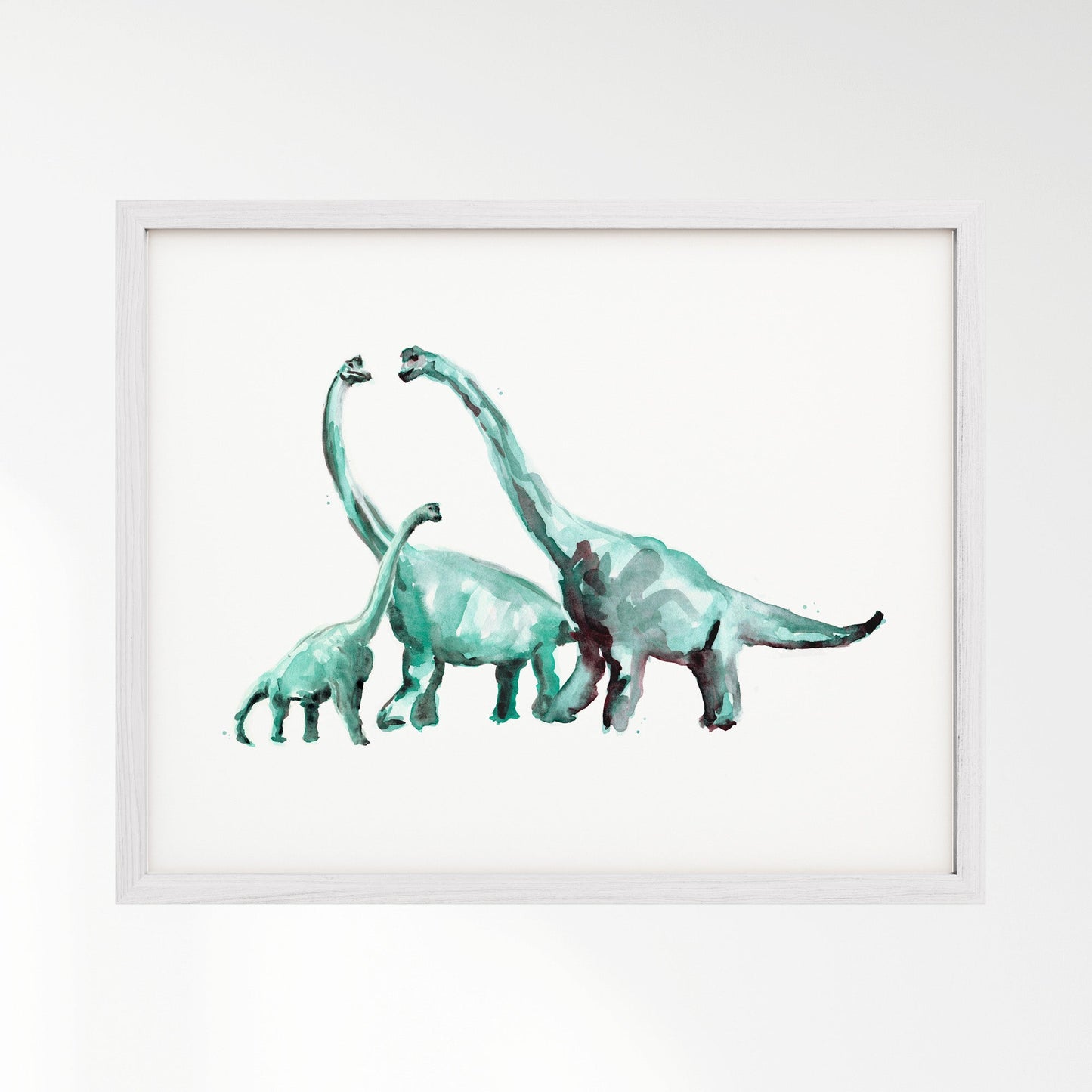 Brachiosaurus Family of 3 Dinosaur Watercolor Art Print - Art Prints - Moon Rock Prints