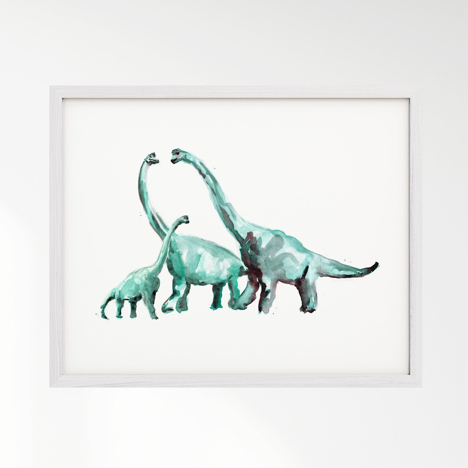Brachiosaurus Family of 3 Dinosaur Watercolor Art Print - Art Prints - Moon Rock Prints