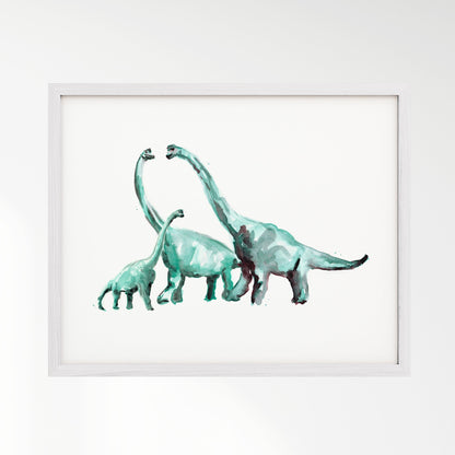 Brachiosaurus Family of 3 Dinosaur Watercolor Art Print - Art Prints - Moon Rock Prints