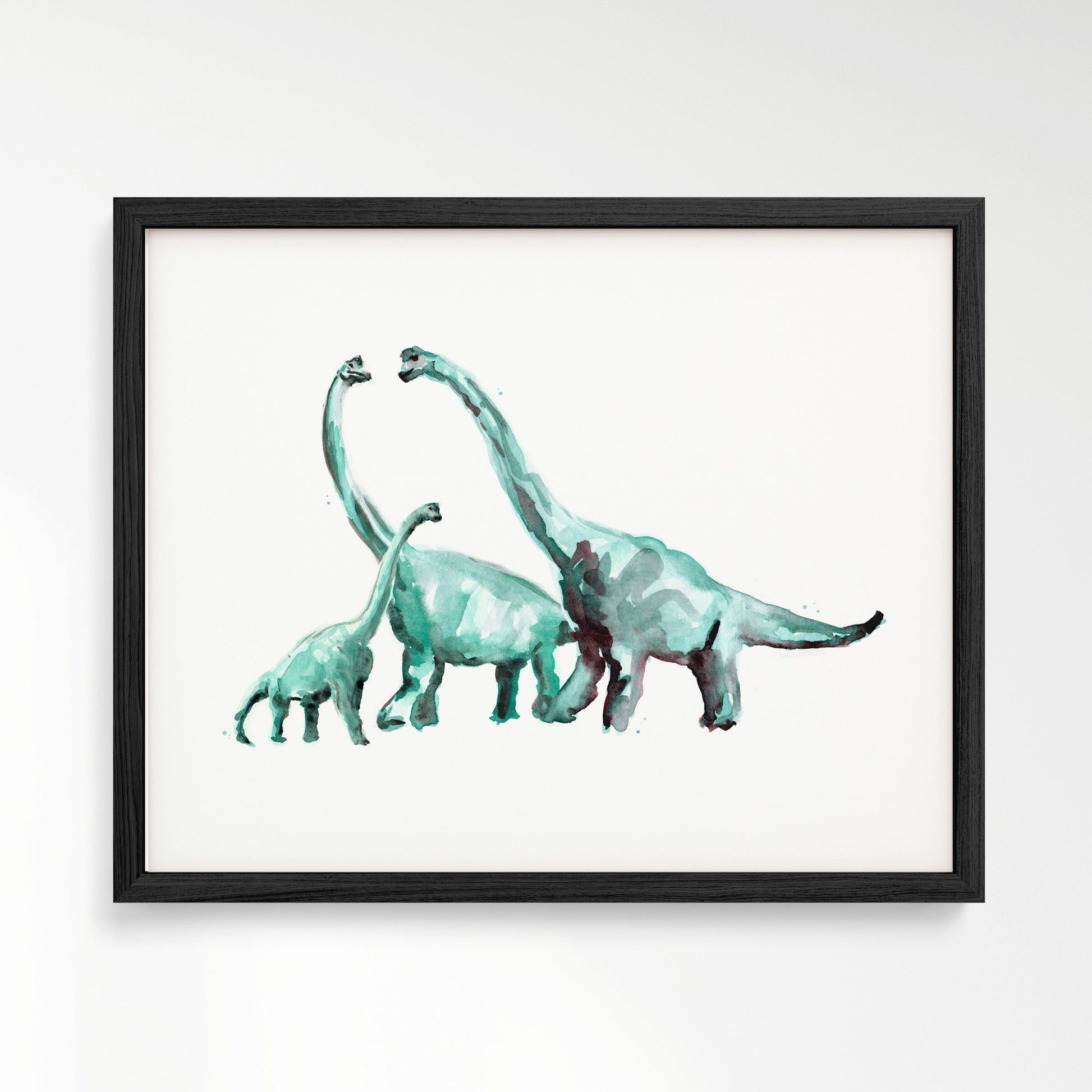 Brachiosaurus Family of 3 Dinosaur Watercolor Art Print - Art Prints - Moon Rock Prints