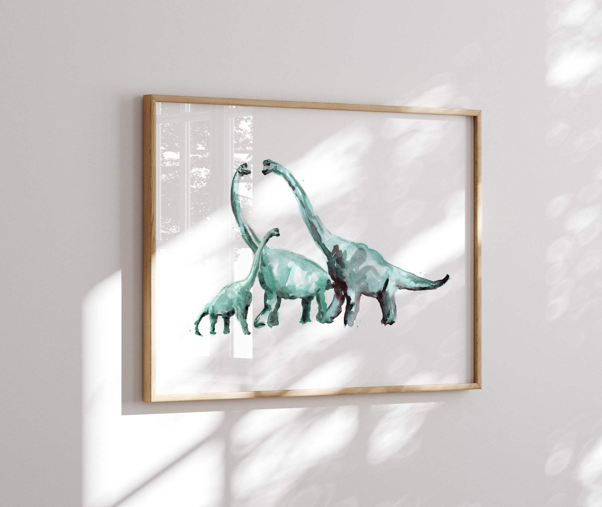 Brachiosaurus Family of 3 Dinosaur Watercolor Art Print - Art Prints - Moon Rock Prints