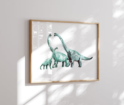 Brachiosaurus Family of 3 Dinosaur Watercolor Art Print - Art Prints - Moon Rock Prints