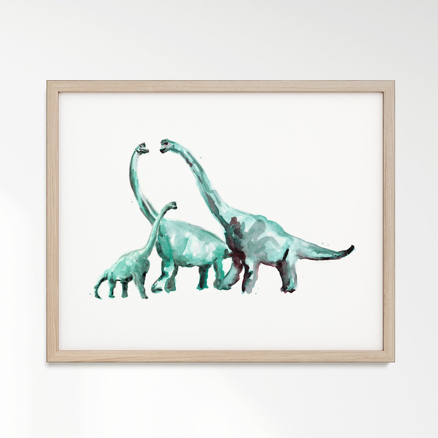 Brachiosaurus Family of 3 Dinosaur Watercolor Art Print - Art Prints - Moon Rock Prints